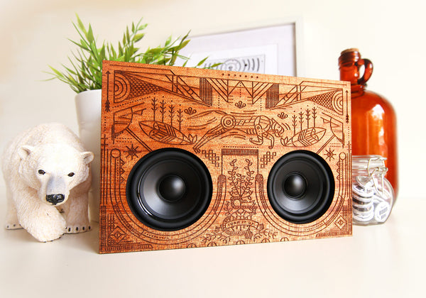 Wooden Boombox Front - Simple Illustration, Line Work